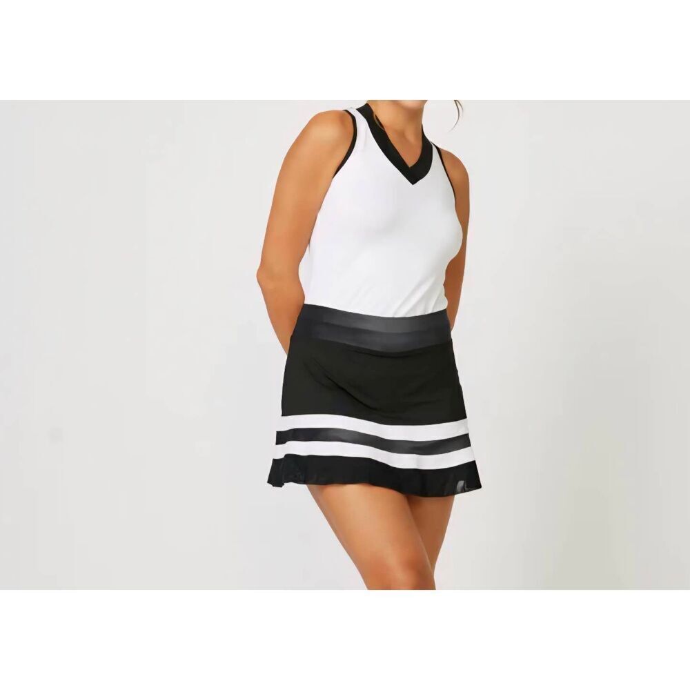 Sofibella Womens Elegance Accent 14" Black White Tennis Pickleball Skort 1X